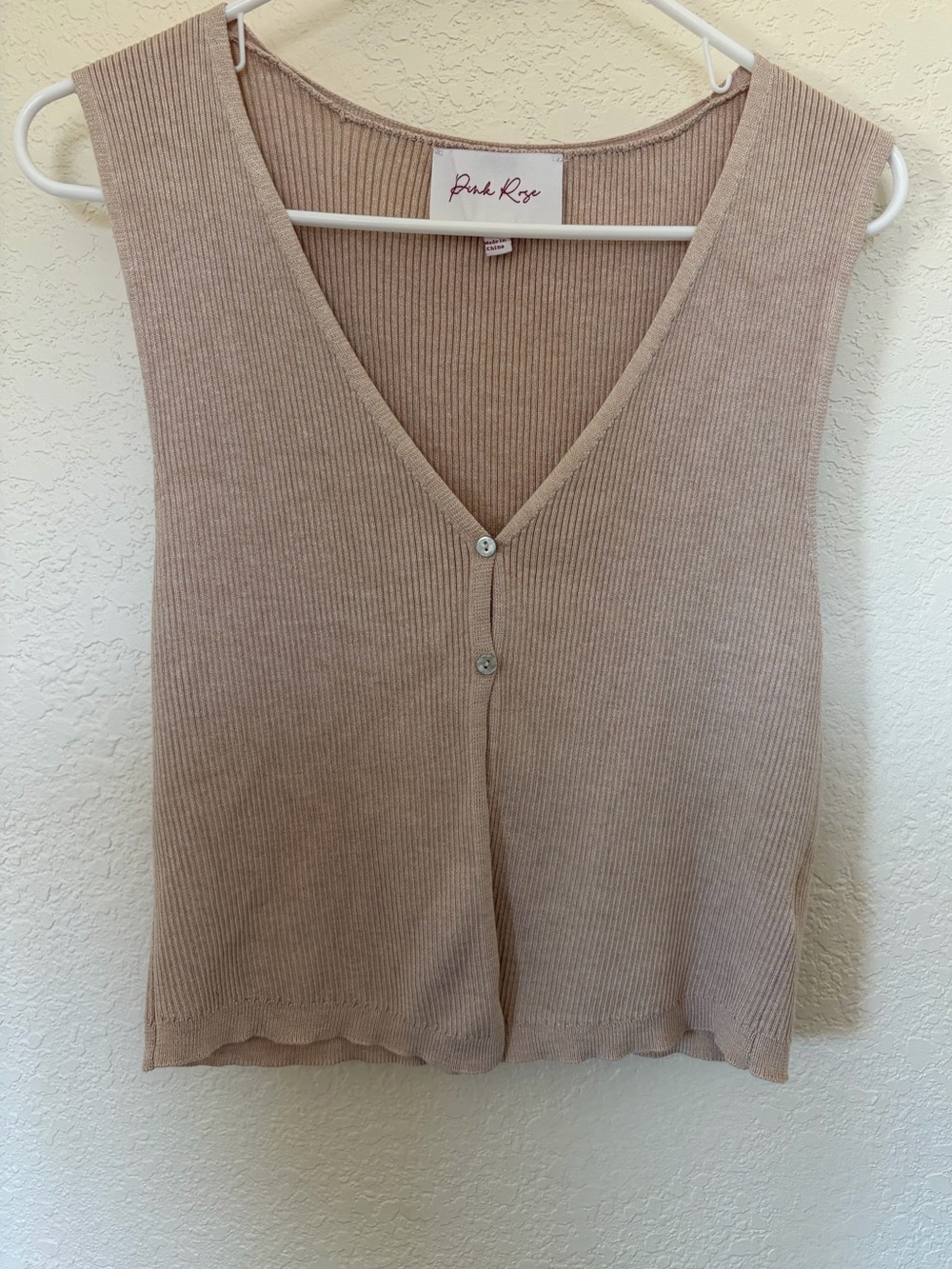 Beige Knit Ribbed Sweater Vest